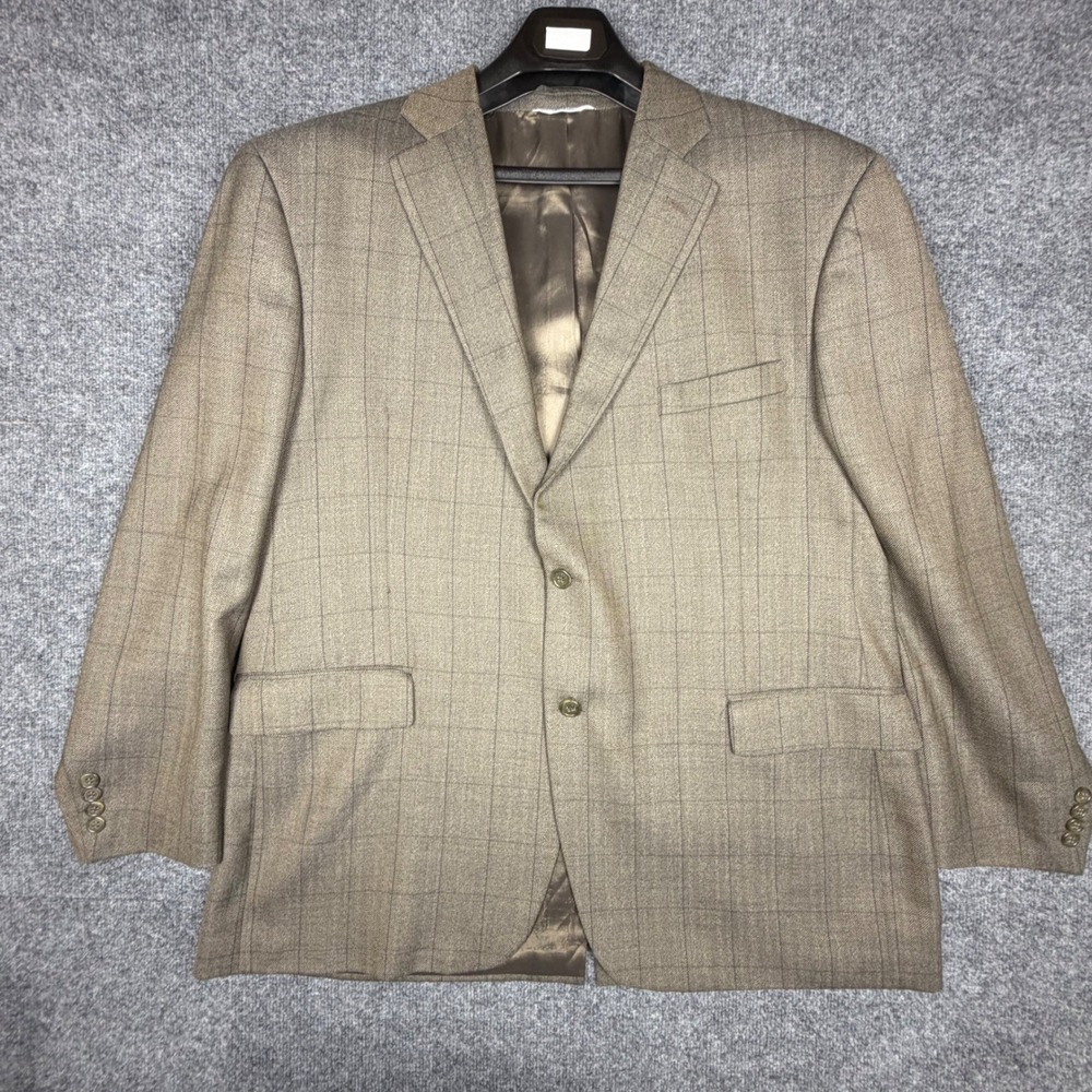 Joseph & Feiss International 100% Wool Sport Blazer Mens 48R Brown Herringbone